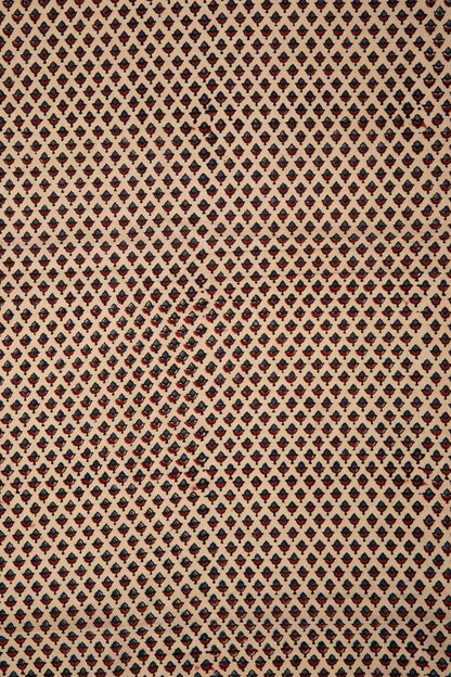 Ushraa - Beige Ajrakh Fabric With Floral Motif-Rutambhara-RUTAMBHARA