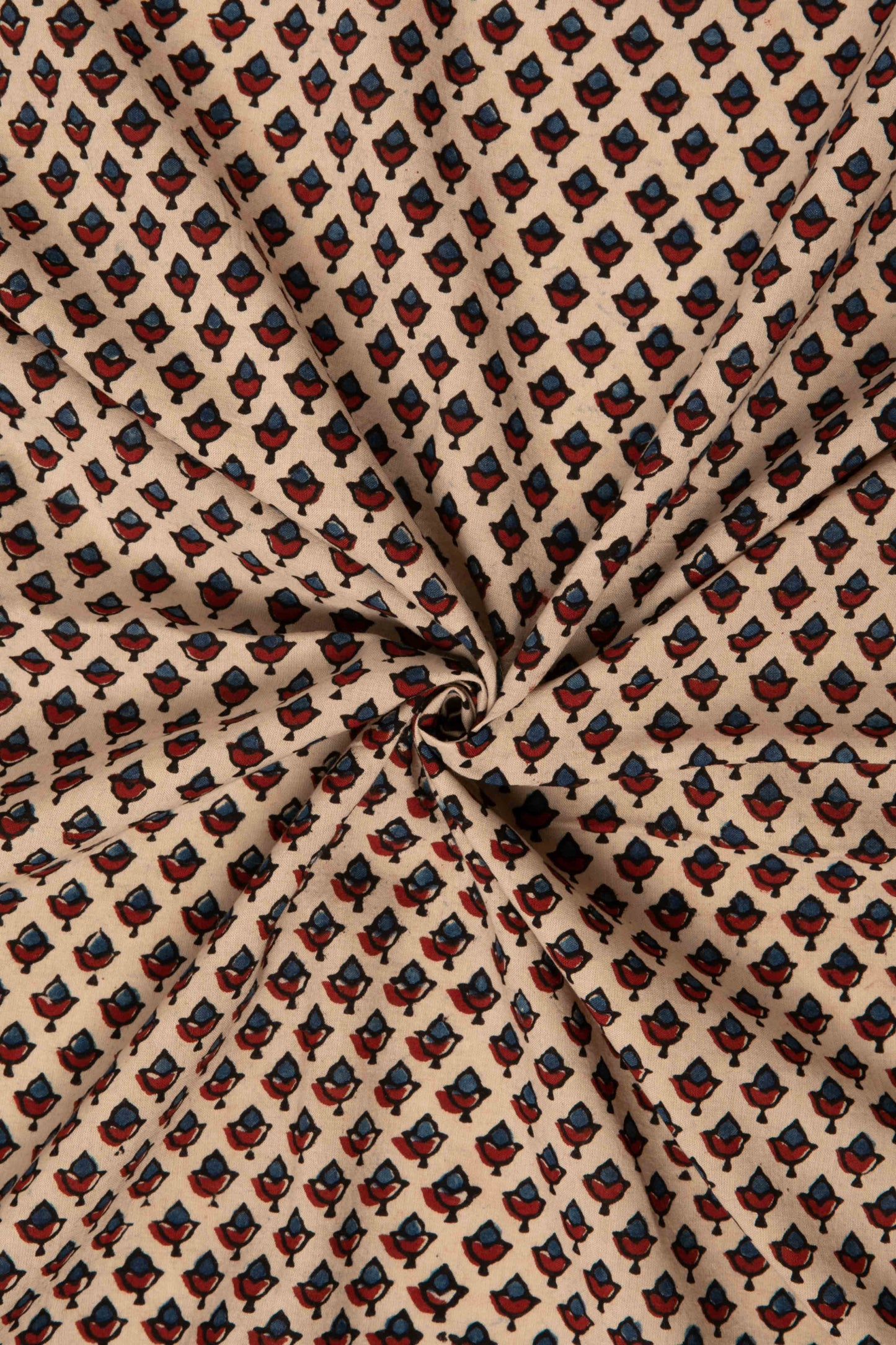 Ushraa - Beige Ajrakh Fabric with Floral Motif
