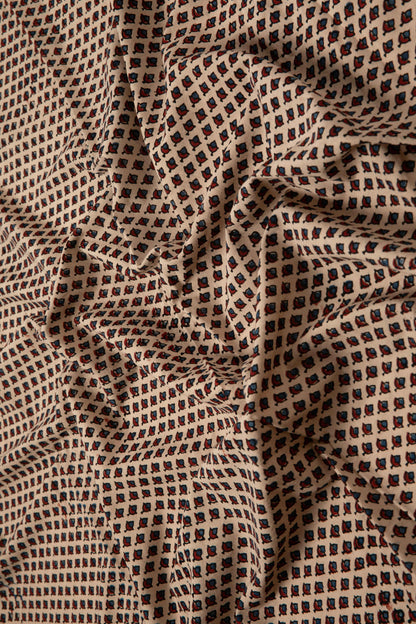 Ushraa - Beige Ajrakh Fabric With Floral Motif-Rutambhara-RUTAMBHARA