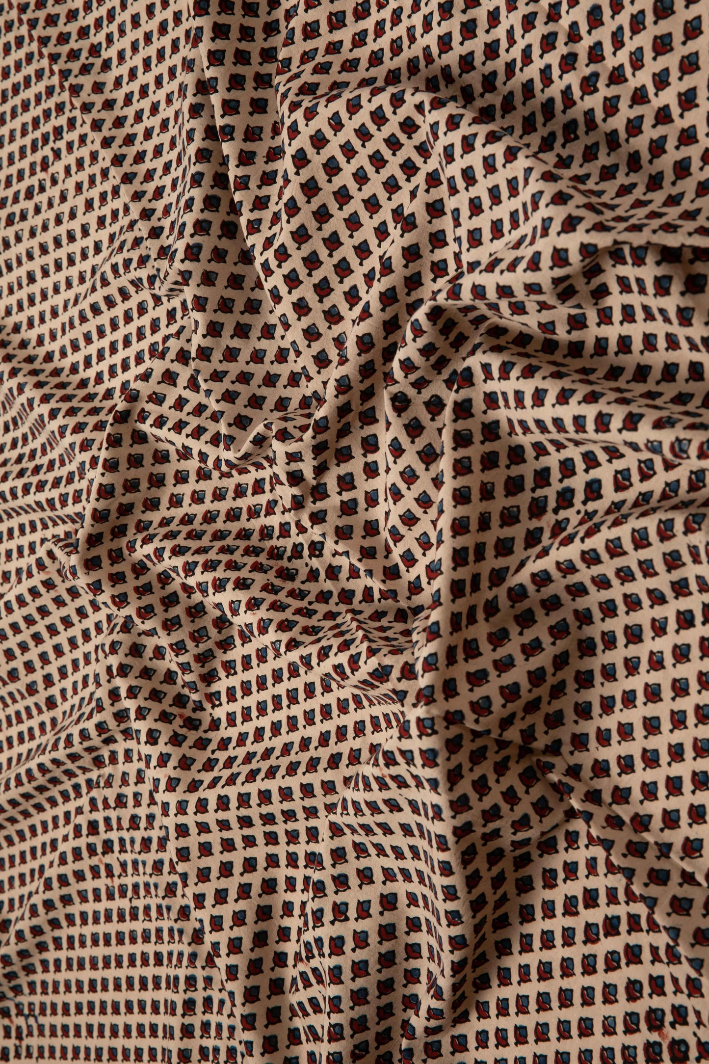 Ushraa - Beige Ajrakh Fabric with Floral Motif