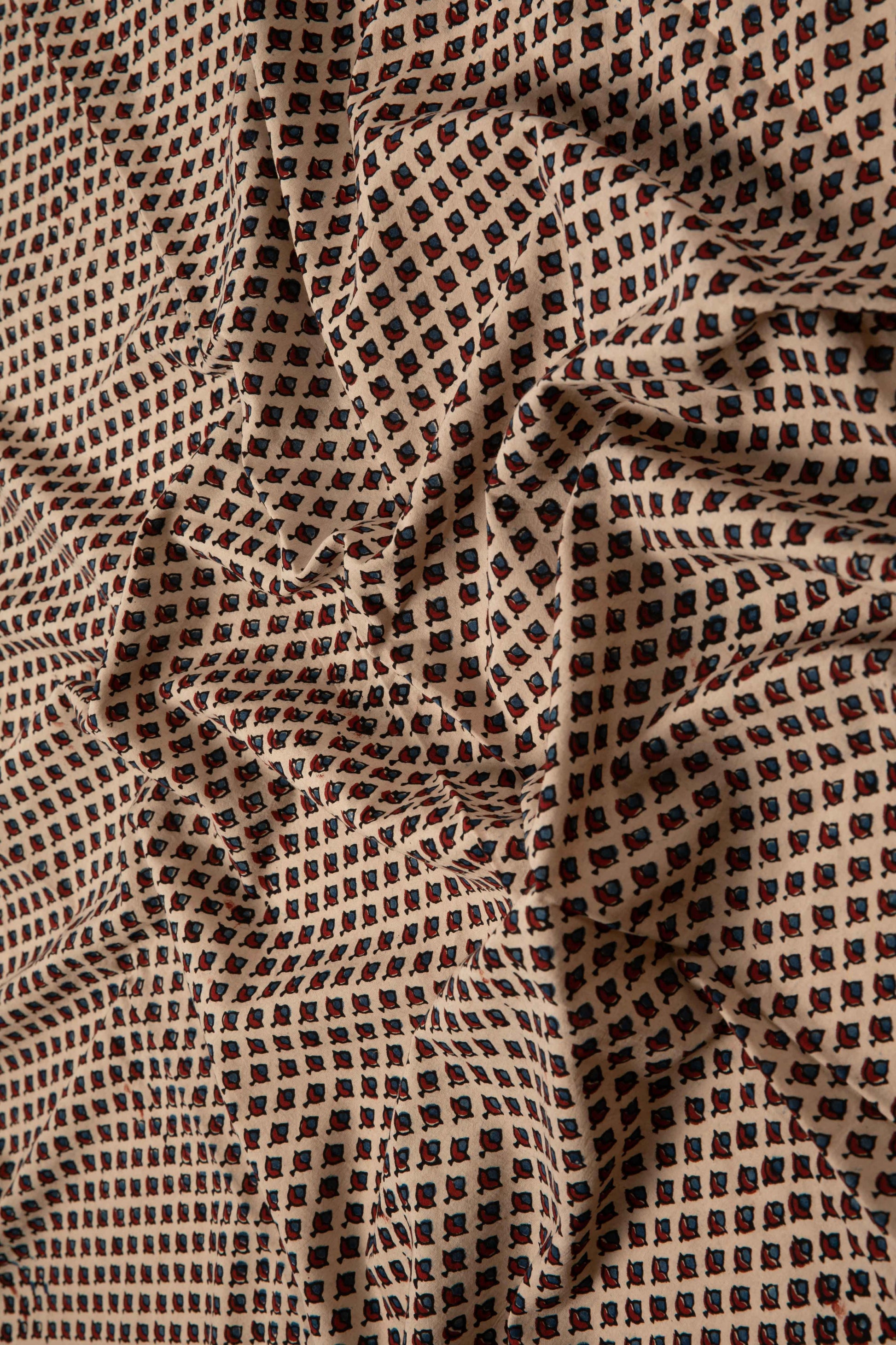 Ushraa - Beige Ajrakh Fabric with Floral Motif-Rutambhara-RUTAMBHARA