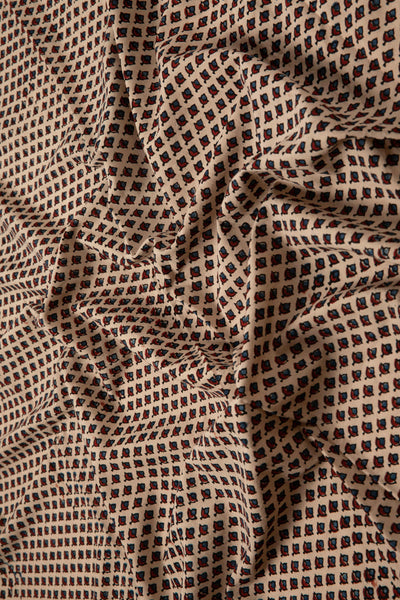 Ushraa - Beige Ajrakh Fabric with Floral Motif-Rutambhara-RUTAMBHARA