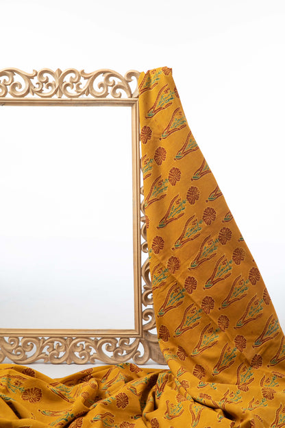 Ushraa - Marigold Bloom Ajrakh Cotton Fabric-Rutambhara-RUTAMBHARA