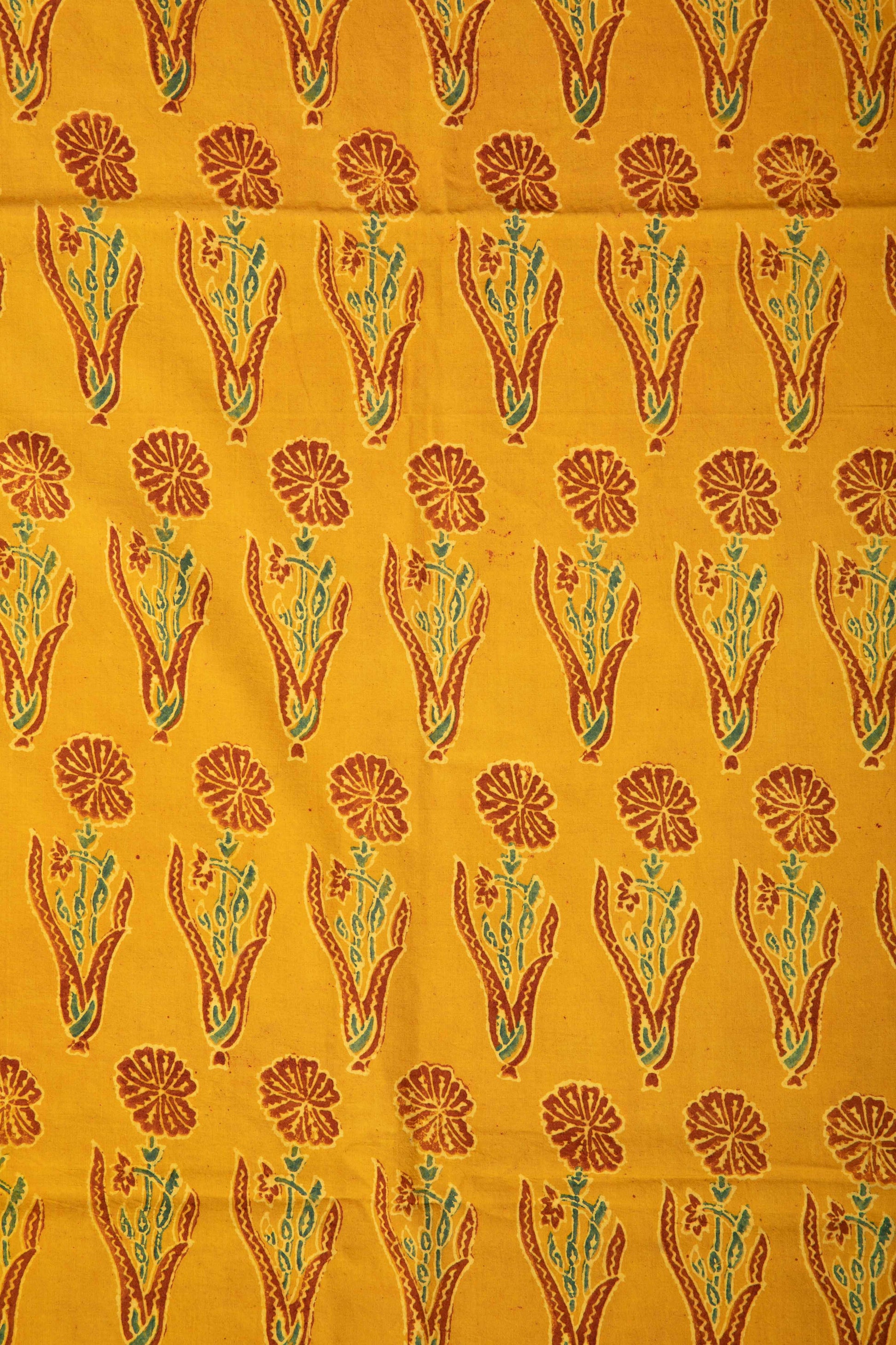 Ushraa - Marigold Bloom Ajrakh Cotton Fabric-Rutambhara-RUTAMBHARA
