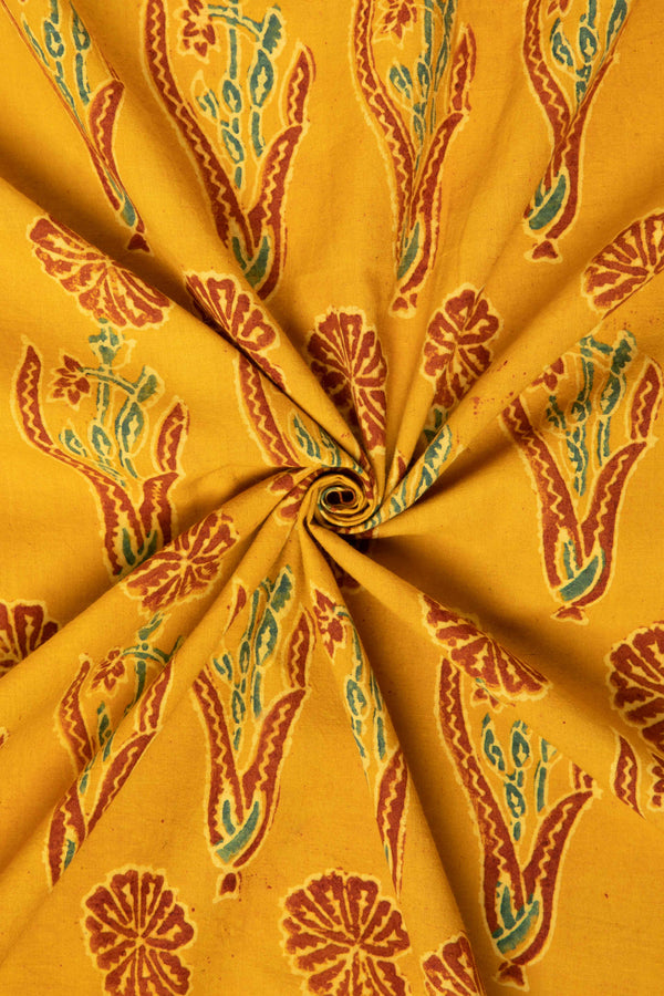 Ushraa - Marigold Bloom Ajrakh Cotton Fabric-Rutambhara-RUTAMBHARA