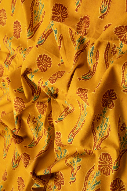 Ushraa - Marigold Bloom Ajrakh Cotton Fabric-Rutambhara-RUTAMBHARA