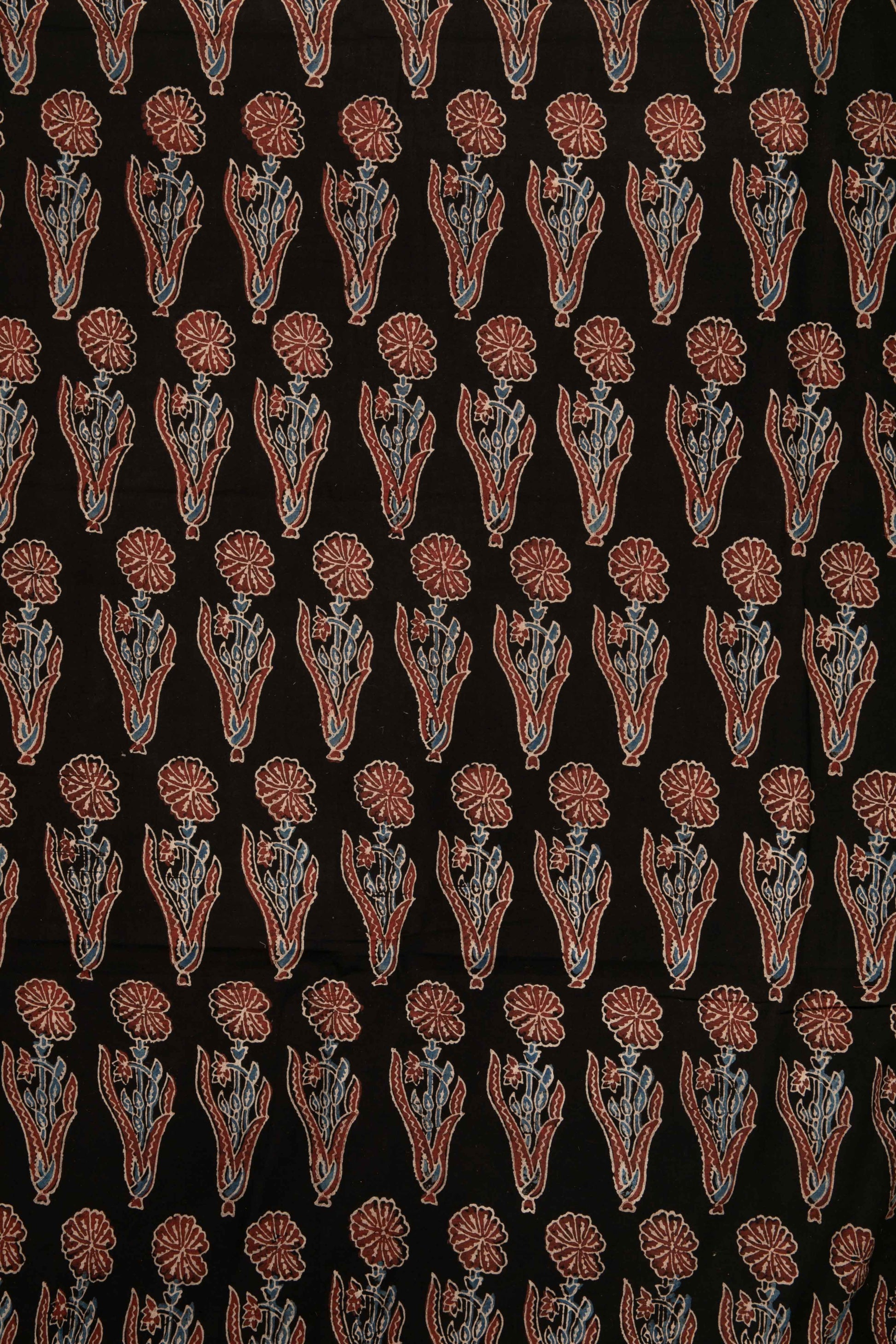 Ushraa - Black & Rusted Floral Ajrak Fabric-Rutambhara-RUTAMBHARA