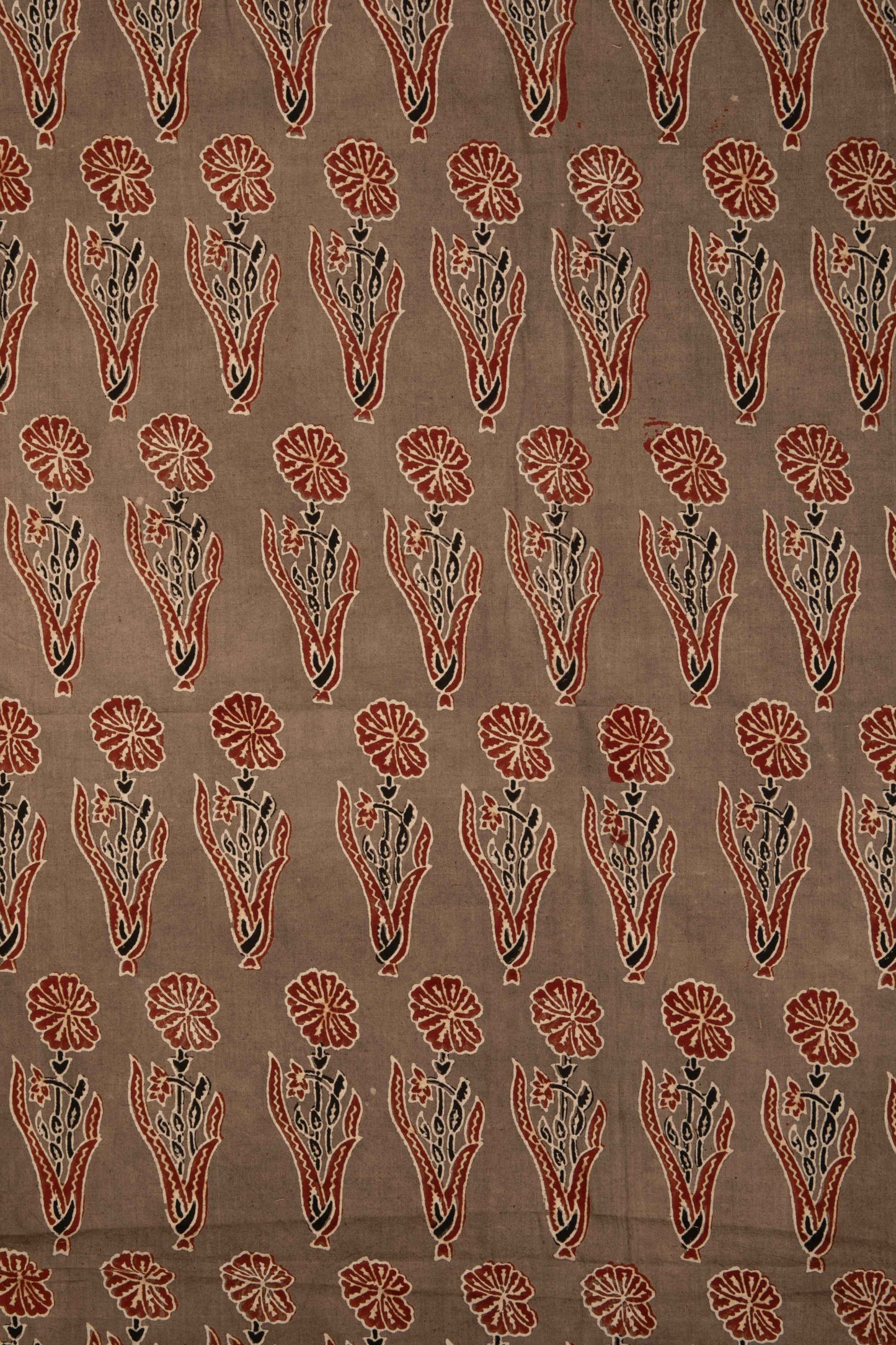 Ushraa - Taupe & Rusted Floral Ajrak Fabric