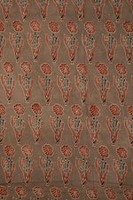 Ushraa - Taupe & Rusted Floral Ajrak Fabric-Rutambhara-RUTAMBHARA