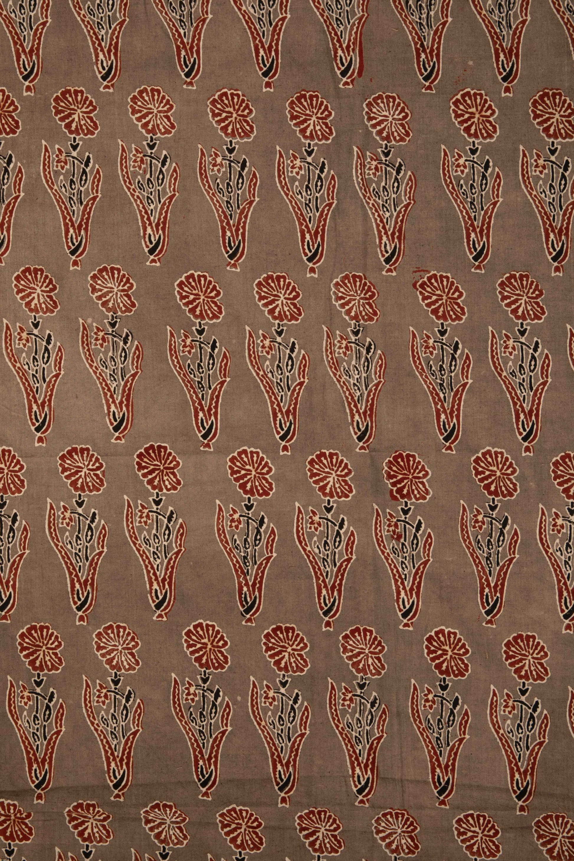 Ushraa - Taupe & Rusted Floral Ajrak Fabric-Rutambhara-RUTAMBHARA