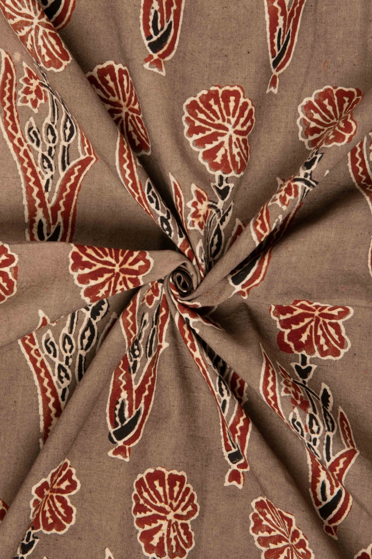 Ushraa - Taupe & Rusted Floral Ajrak Fabric