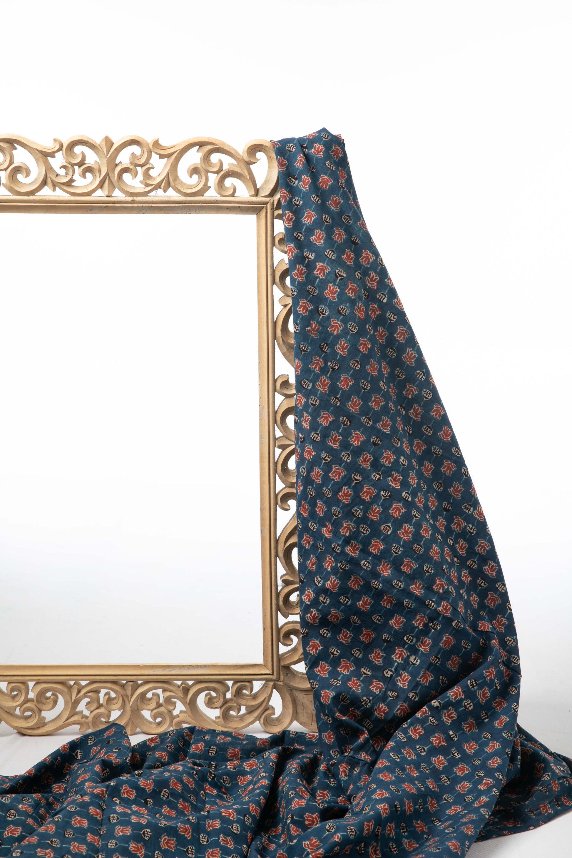 Ushraa - Lotus Charm Ajrakh Cotton Fabric-RUTAMBHARA ENTERPRISES -RUTAMBHARA