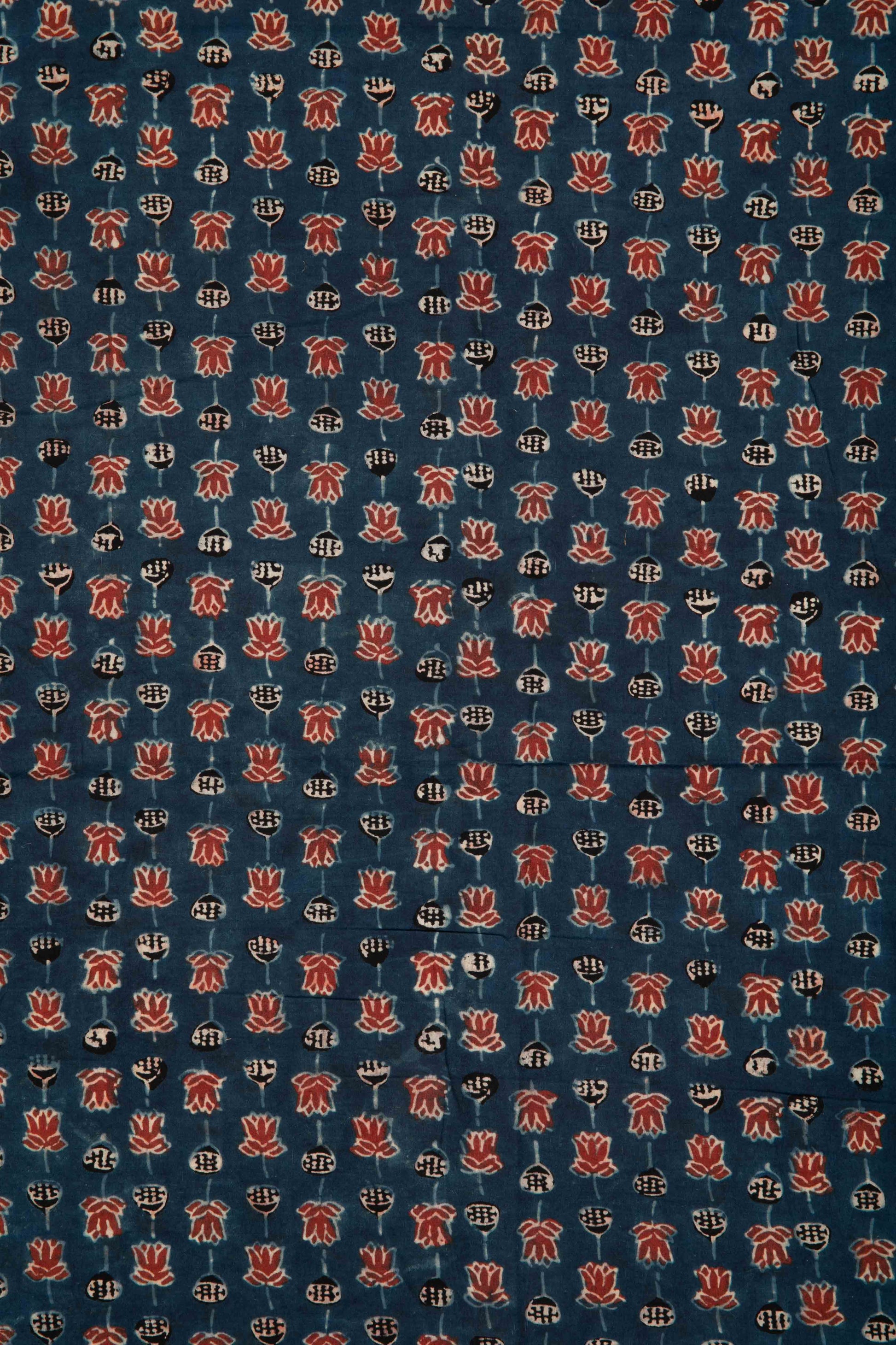 Ushraa - Lotus Charm Ajrakh Cotton Fabric-RUTAMBHARA ENTERPRISES -RUTAMBHARA