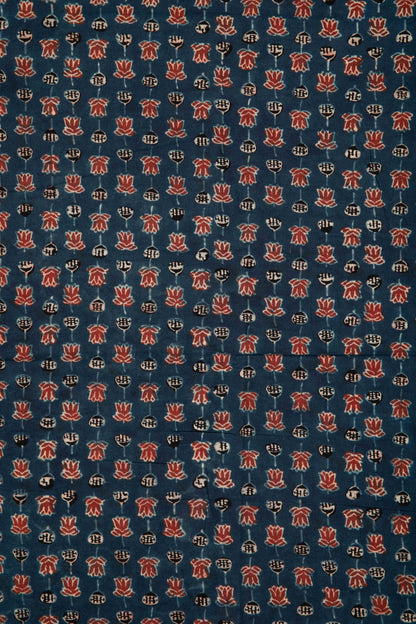 Ushraa - Lotus Charm Ajrakh Cotton Fabric-RUTAMBHARA ENTERPRISES -RUTAMBHARA