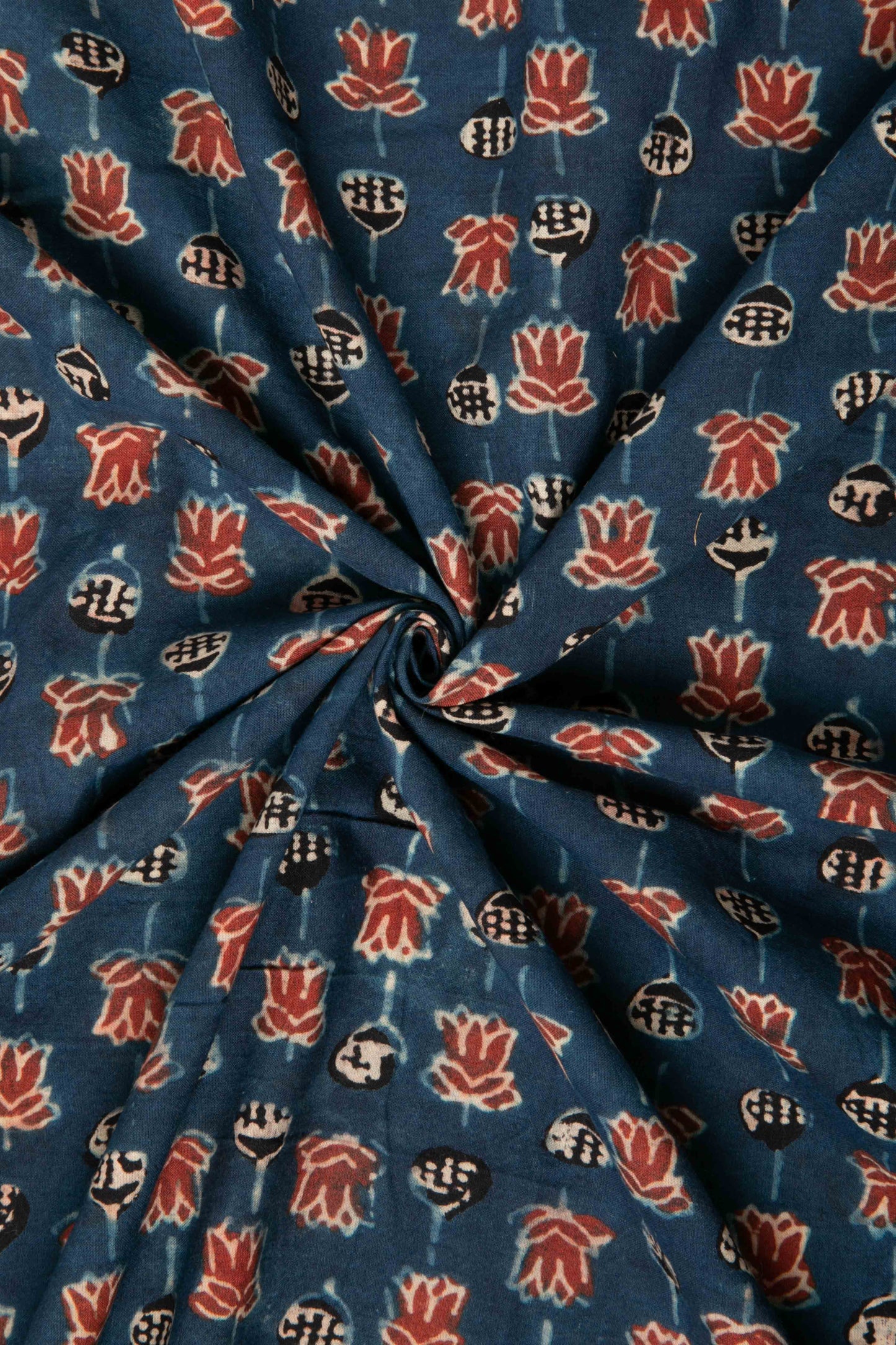 Ushraa - Lotus Charm Ajrakh Cotton Fabric