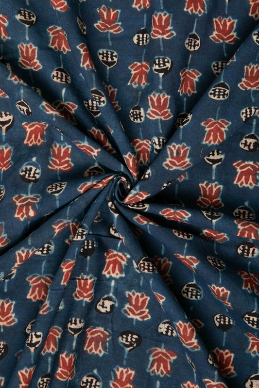Ushraa - Lotus Charm Ajrakh Cotton Fabric