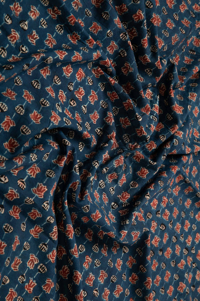 Ushraa - Lotus Charm Ajrakh Cotton Fabric-RUTAMBHARA ENTERPRISES -RUTAMBHARA