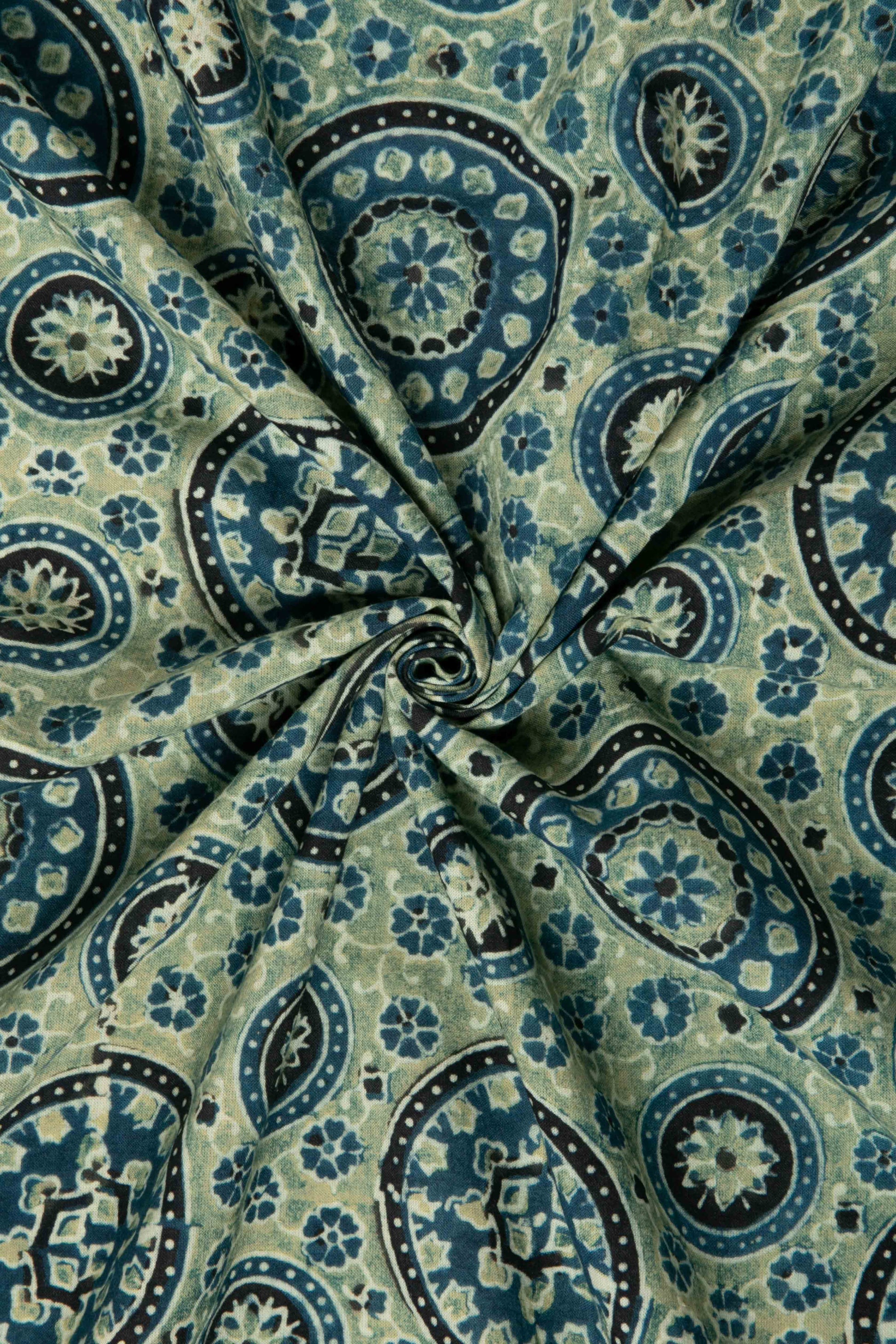 USHRAA - AJRAKH COTTON FABRIC WITH SYMMETRICAL PATTERN-Rutambhara-RUTAMBHARA