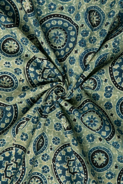 USHRAA - AJRAKH COTTON FABRIC WITH SYMMETRICAL PATTERN-Rutambhara-RUTAMBHARA