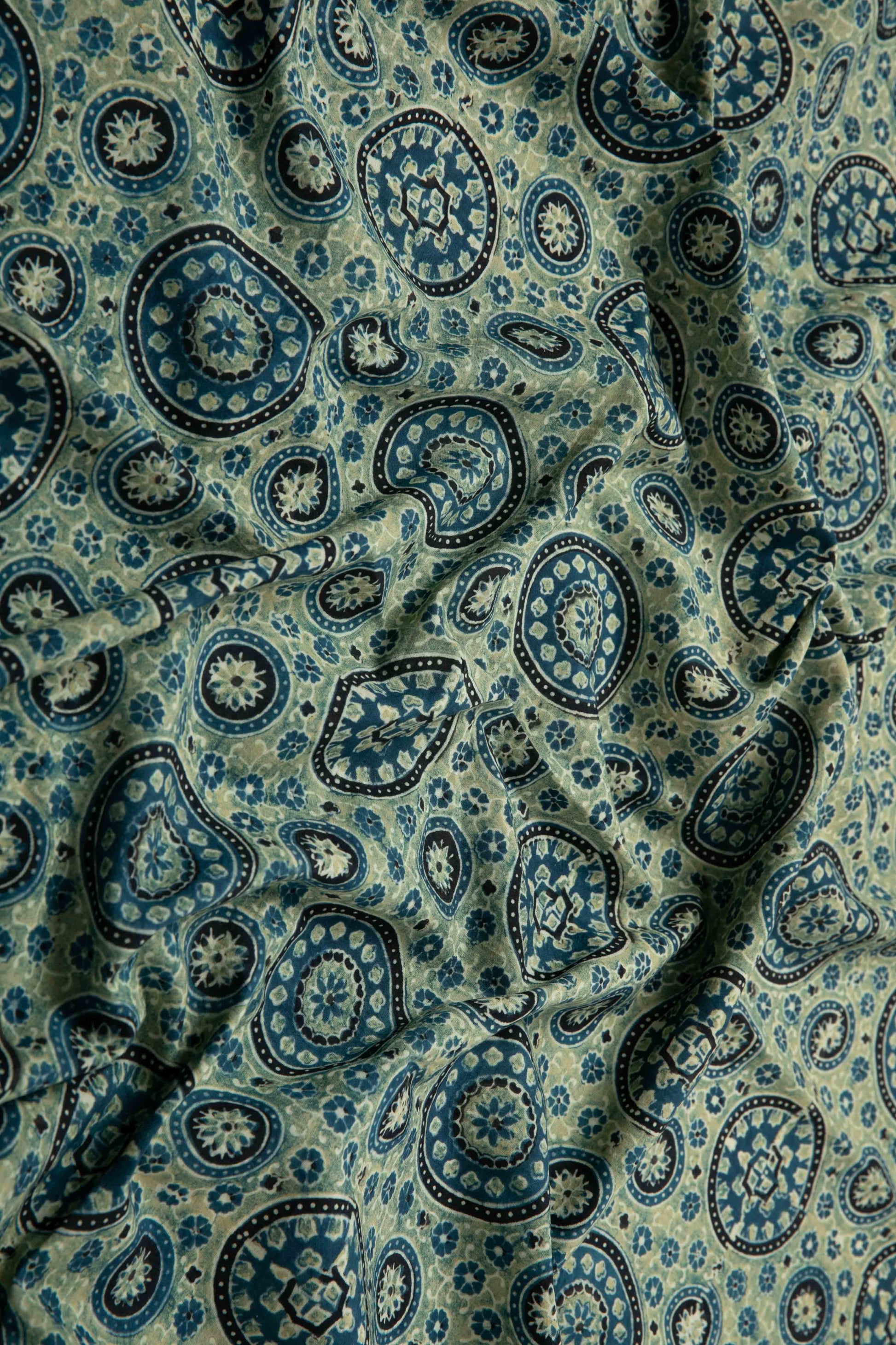 USHRAA - AJRAKH COTTON FABRIC WITH SYMMETRICAL PATTERN-Rutambhara-RUTAMBHARA