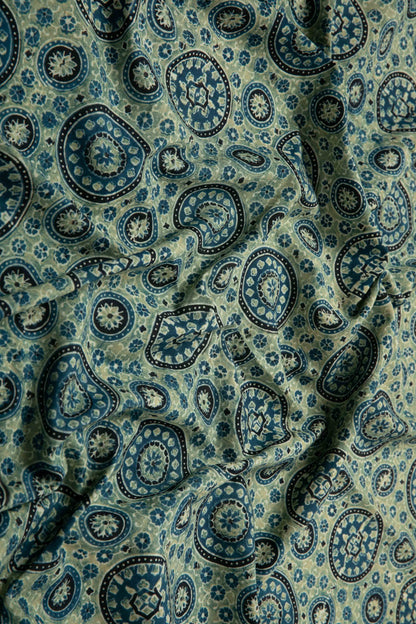 USHRAA - AJRAKH COTTON FABRIC WITH SYMMETRICAL PATTERN-Rutambhara-RUTAMBHARA