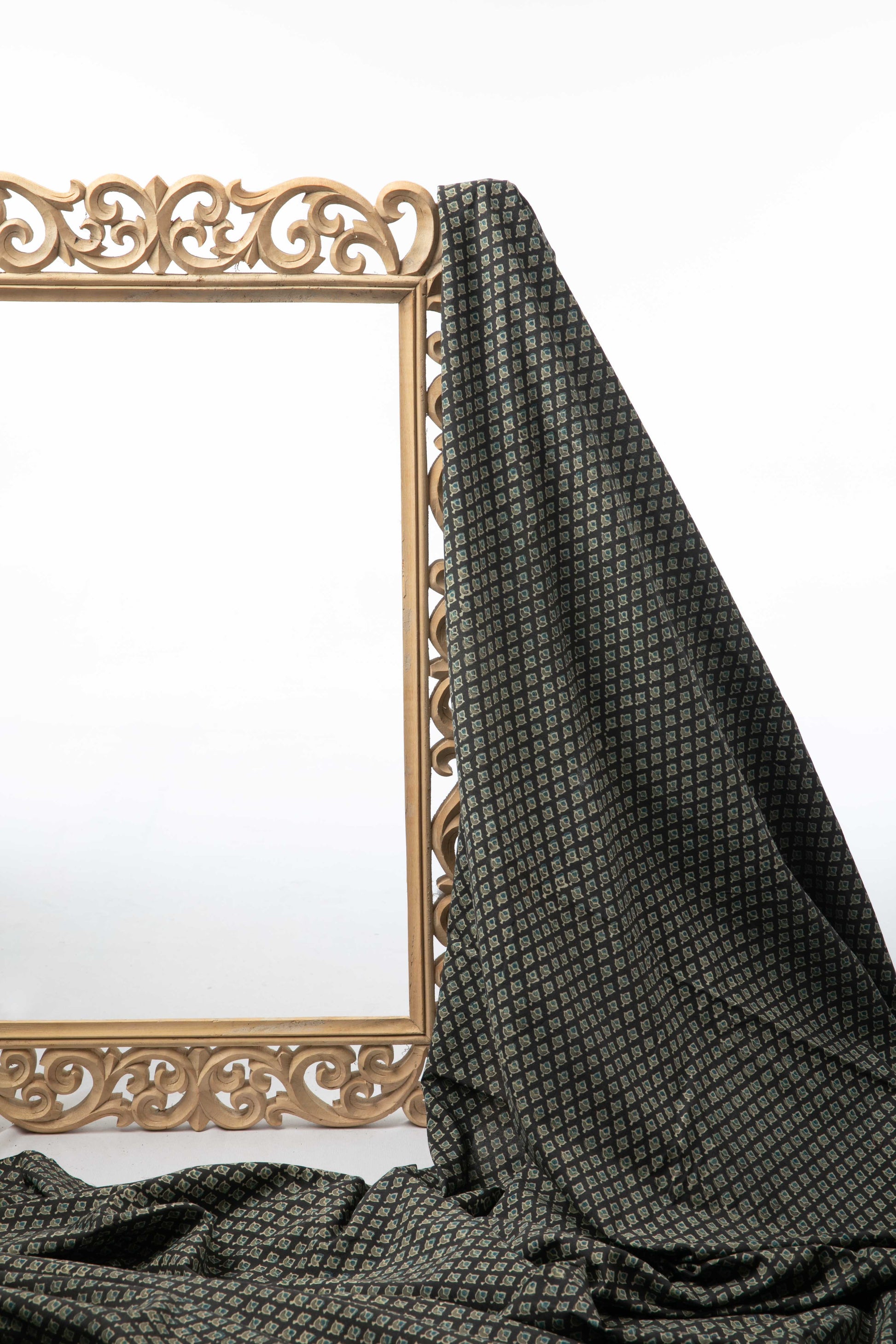 Ushraa - Midnight Bloom – Ajrakh Hand Block Print Cotton Fabric-Rutambhara-RUTAMBHARA