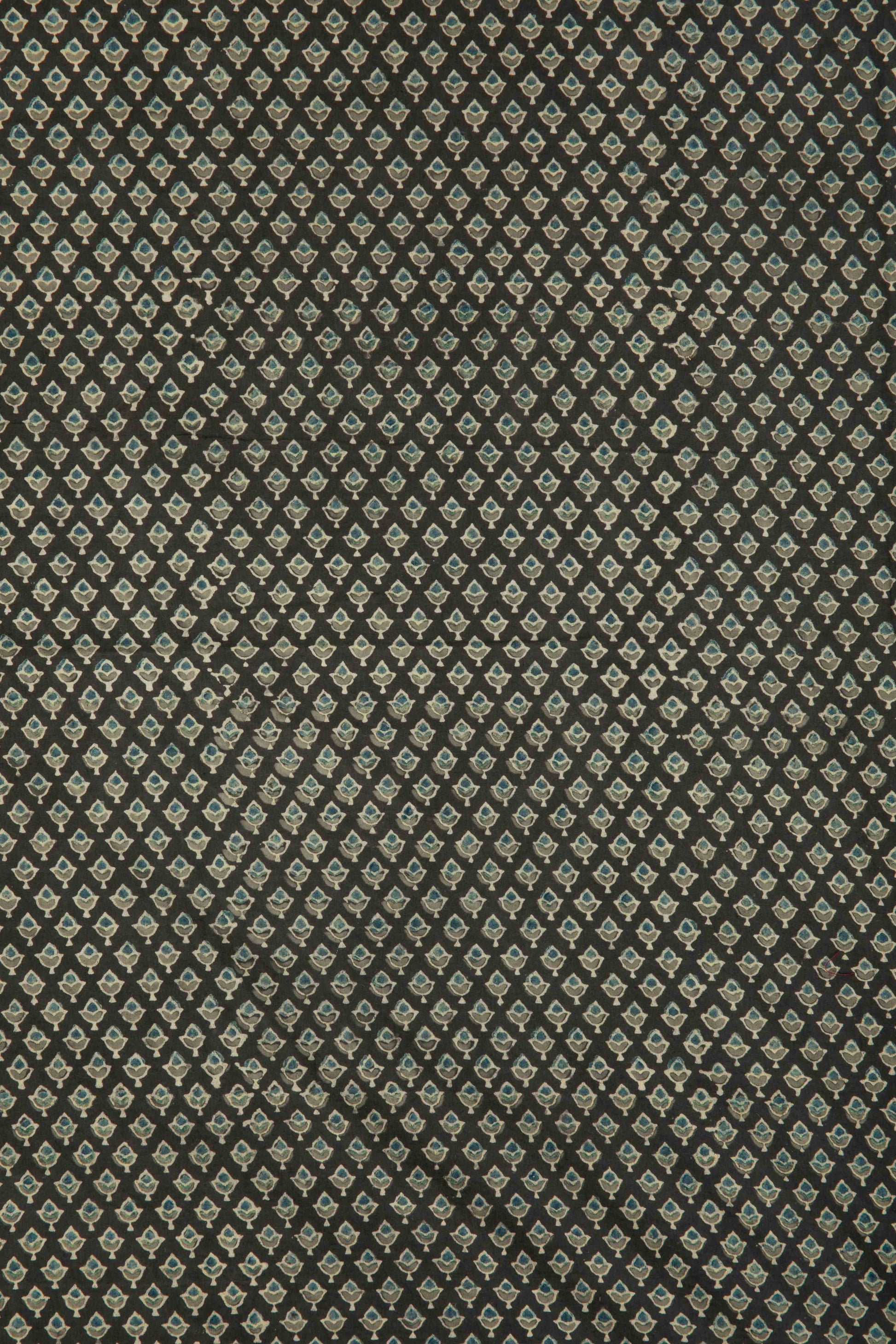 Ushraa - Midnight Bloom – Ajrakh Hand Block Print Cotton Fabric-Rutambhara-RUTAMBHARA