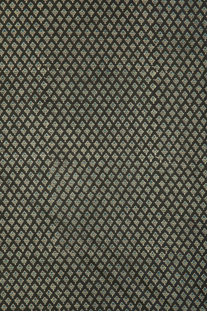 Ushraa - Midnight Bloom – Ajrakh Hand Block Print Cotton Fabric-Rutambhara-RUTAMBHARA