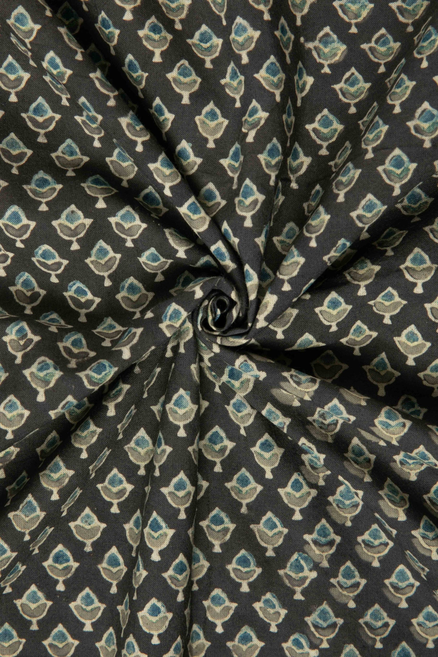 Ushraa - Midnight Bloom – Ajrakh Hand Block Print Cotton Fabric
