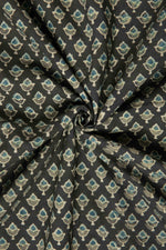 Ushraa - Midnight Bloom – Ajrakh Hand Block Print Cotton Fabric-Rutambhara-RUTAMBHARA