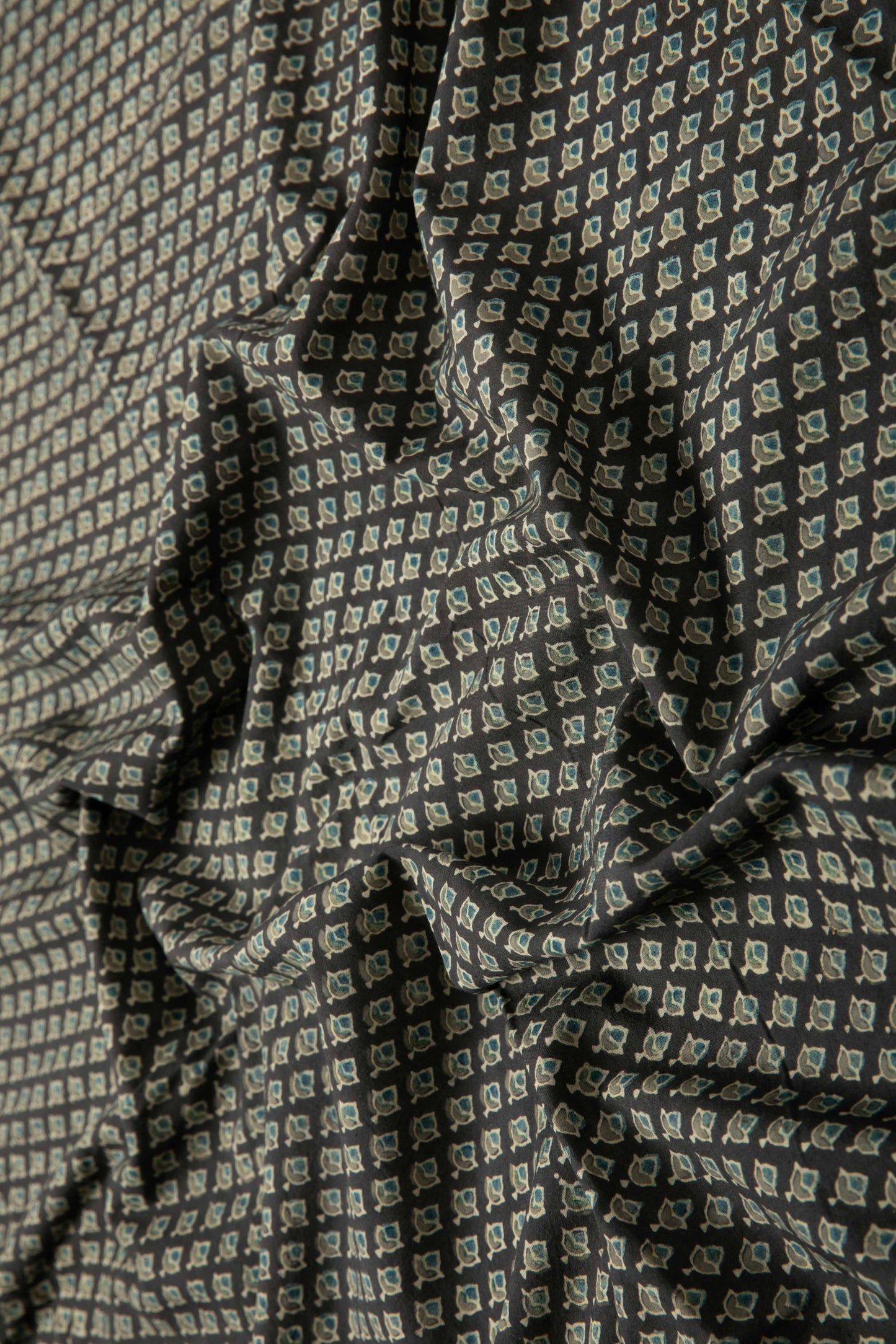 Ushraa - Midnight Bloom – Ajrakh Hand Block Print Cotton Fabric