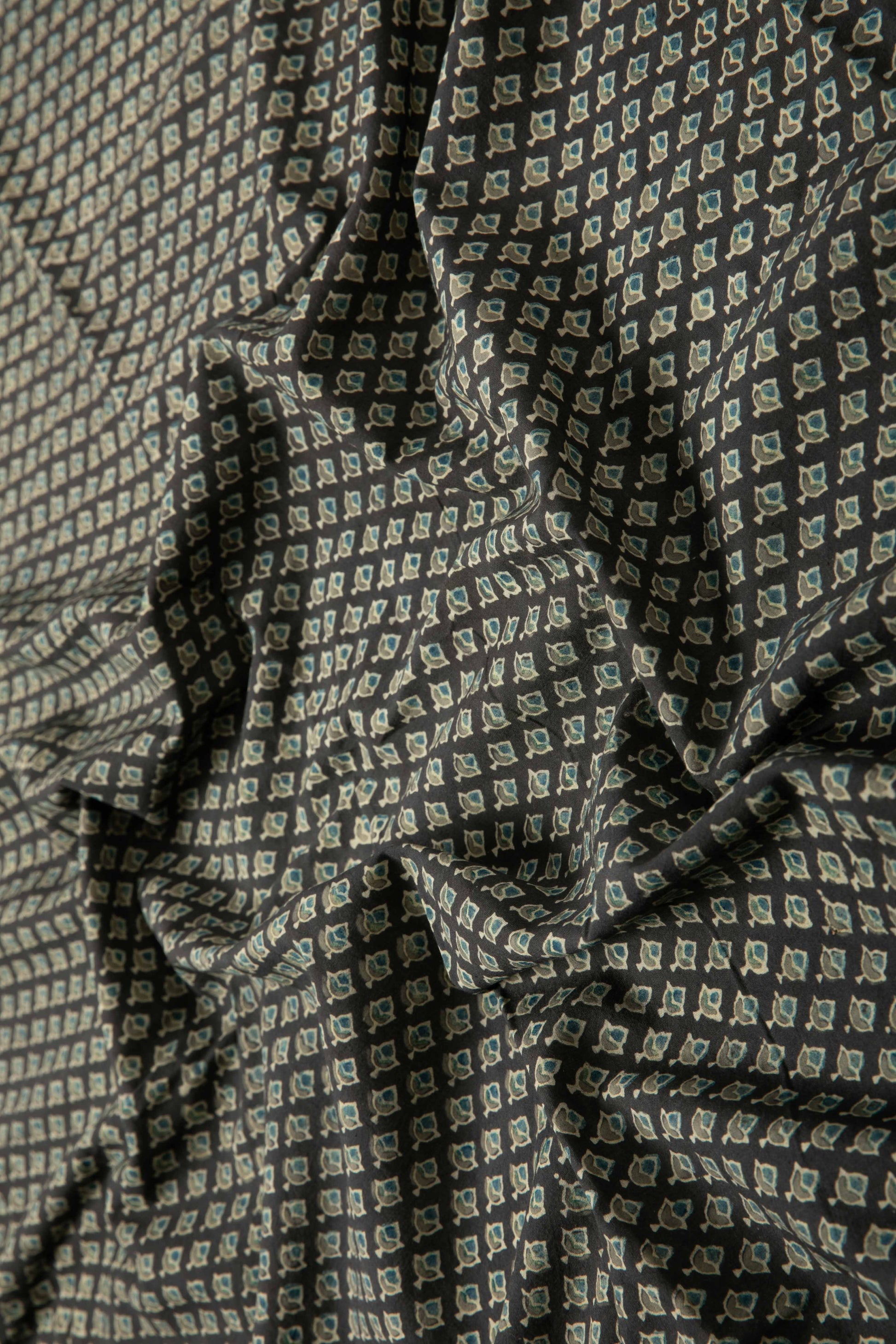 Ushraa - Midnight Bloom – Ajrakh Hand Block Print Cotton Fabric-Rutambhara-RUTAMBHARA