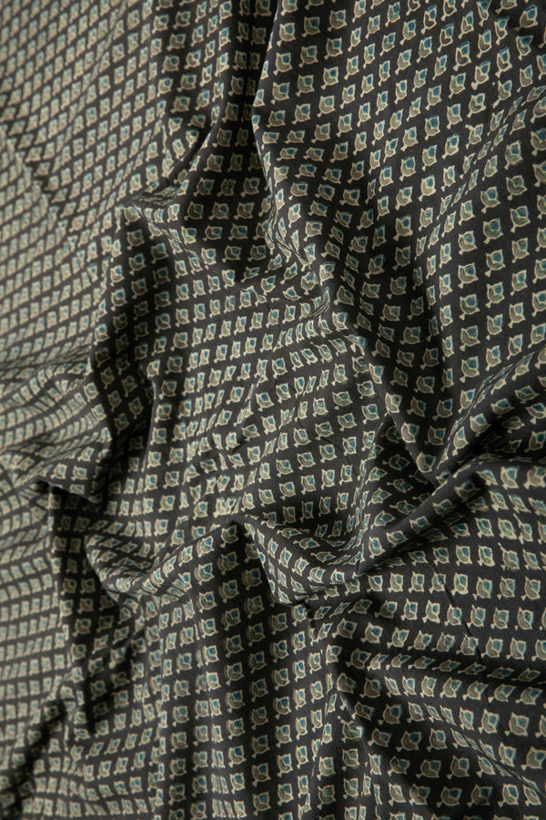 Ushraa - Midnight Bloom – Ajrakh Hand Block Print Cotton Fabric-Rutambhara-RUTAMBHARA