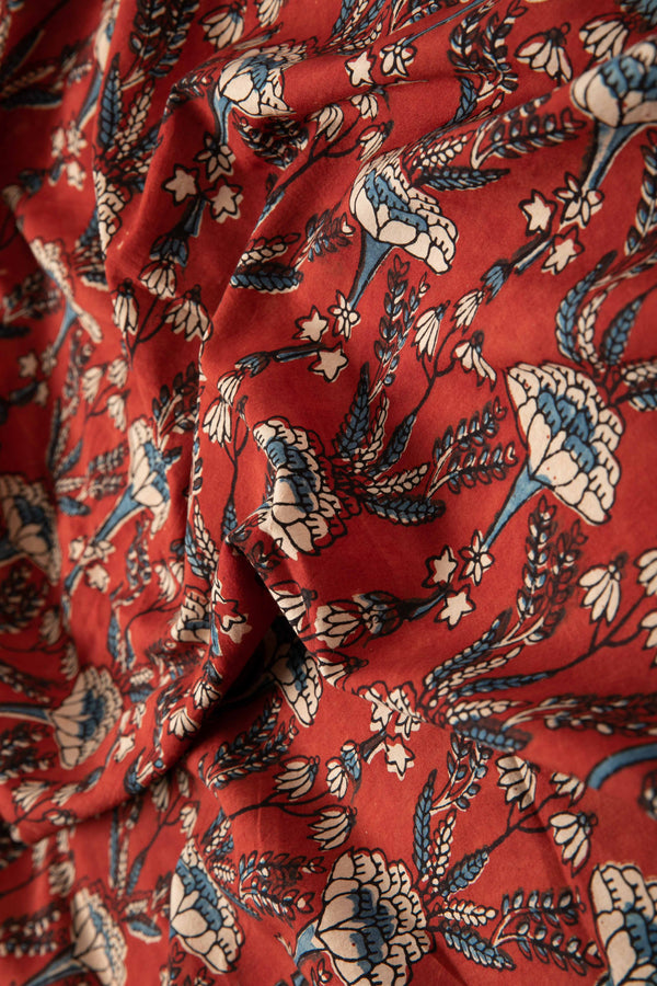 Ushra - Ajrakh Fabric With Intracate Floral Motifs-Rutambhara-RUTAMBHARA