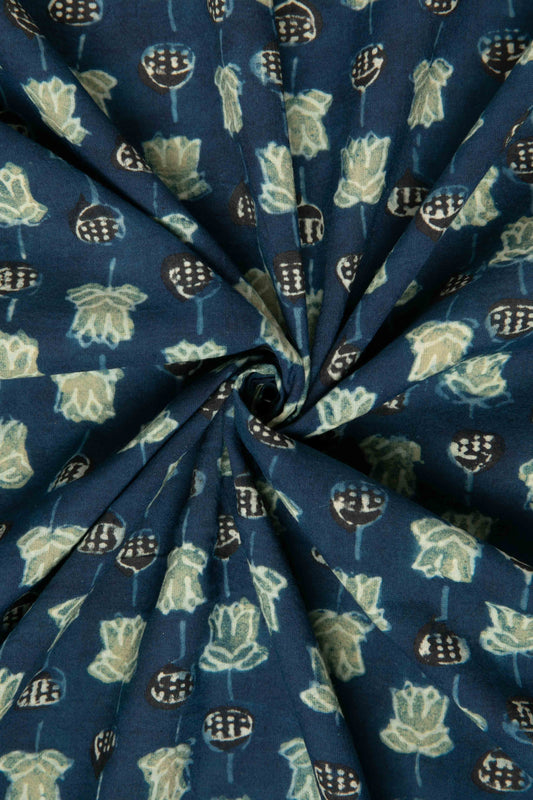 Ushraa - Indigo Blue Ajrakh Cotton Fabric