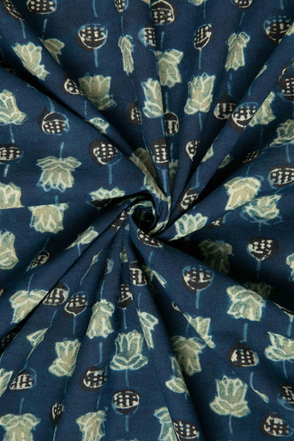 Ushraa - Indigo Blue Ajrakh Cotton Fabric-Rutambhara-RUTAMBHARA