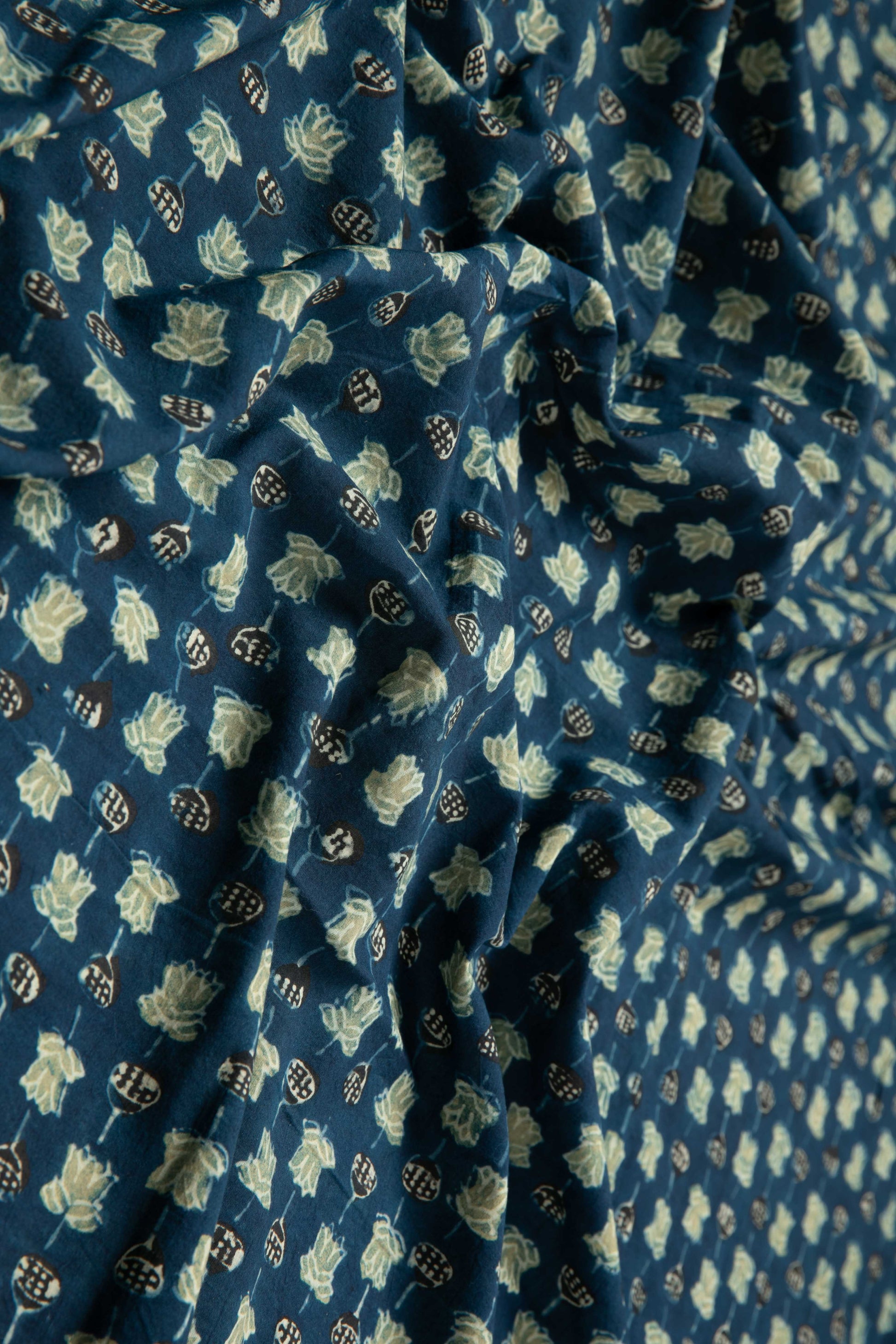 Ushraa - Indigo Blue Ajrakh Cotton Fabric-Rutambhara-RUTAMBHARA
