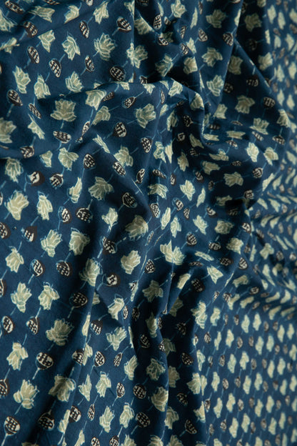 Ushraa - Indigo Blue Ajrakh Cotton Fabric-Rutambhara-RUTAMBHARA