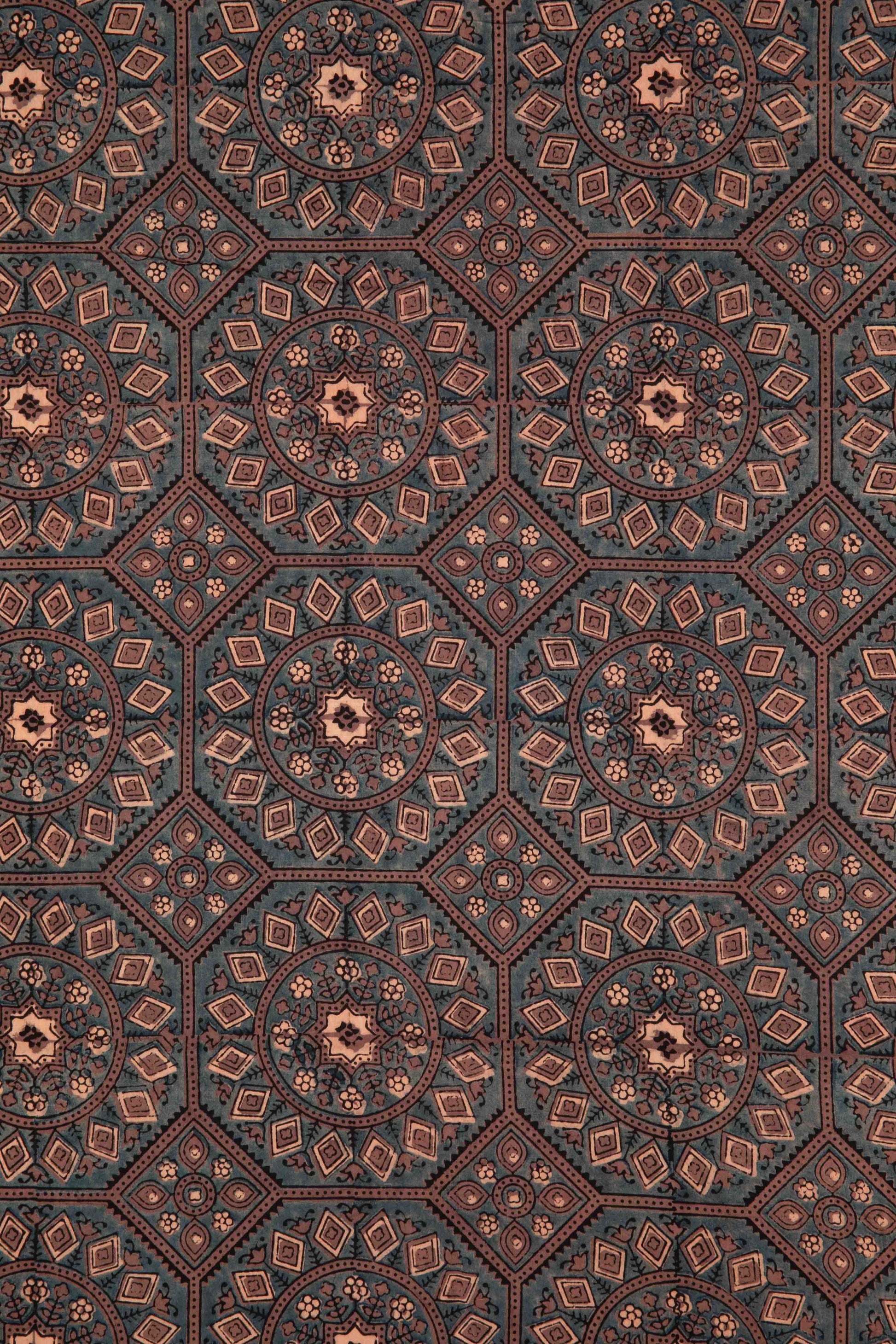 Ushraa - Ajrakh Cotton Fabric With Mandala Print-Rutambhara-RUTAMBHARA
