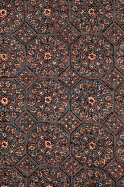 Ushraa - Ajrakh Cotton Fabric With Mandala Print-Rutambhara-RUTAMBHARA
