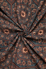 Ushraa - Ajrakh Cotton Fabric With Mandala Print-Rutambhara-RUTAMBHARA
