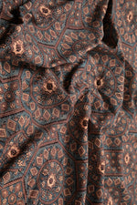 Ushraa - Ajrakh Cotton Fabric With Mandala Print-Rutambhara-RUTAMBHARA