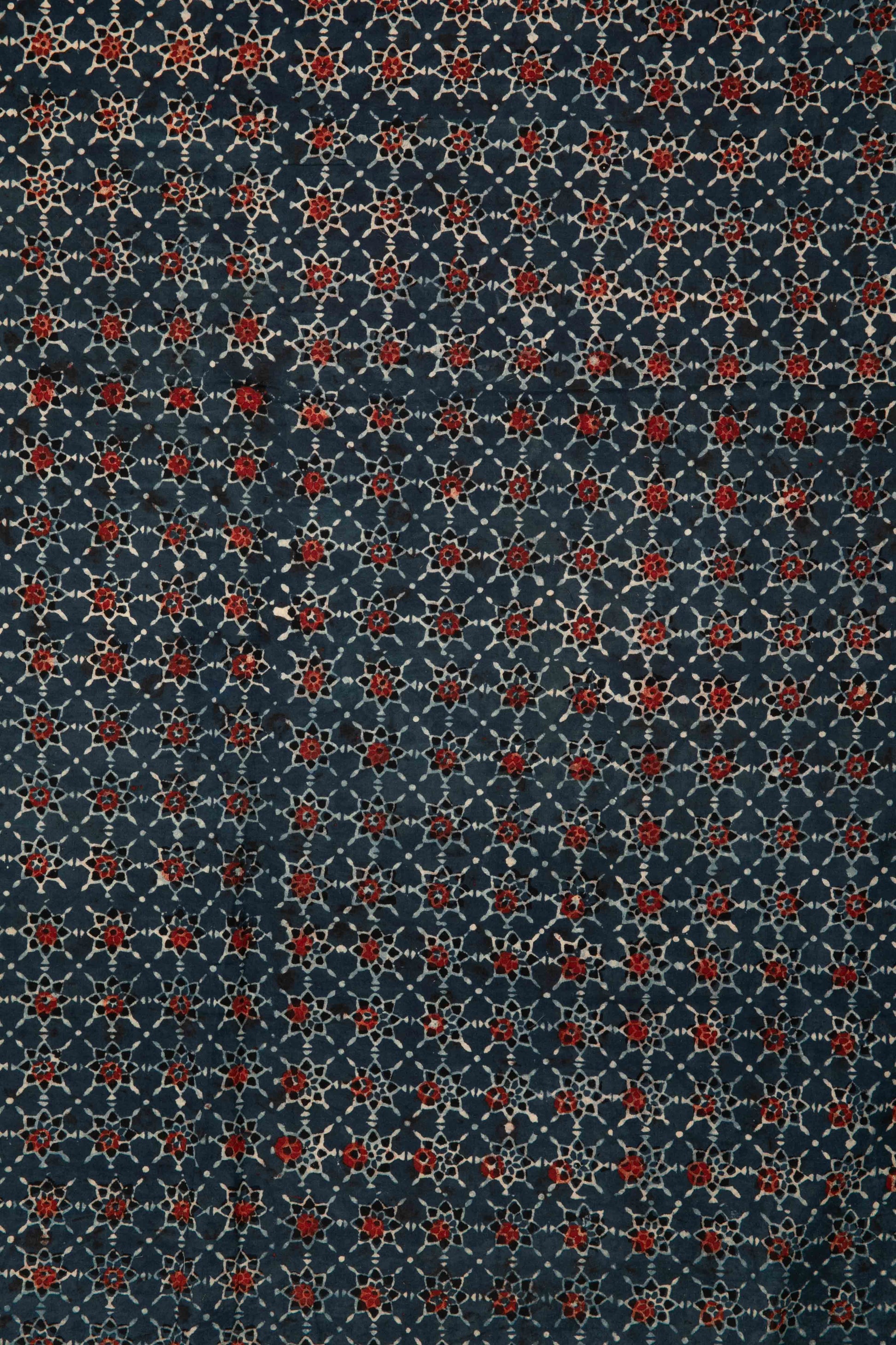 Ushraa - Classic Ajrakh Star Motif Cotton Fabric-Rutambhara-RUTAMBHARA