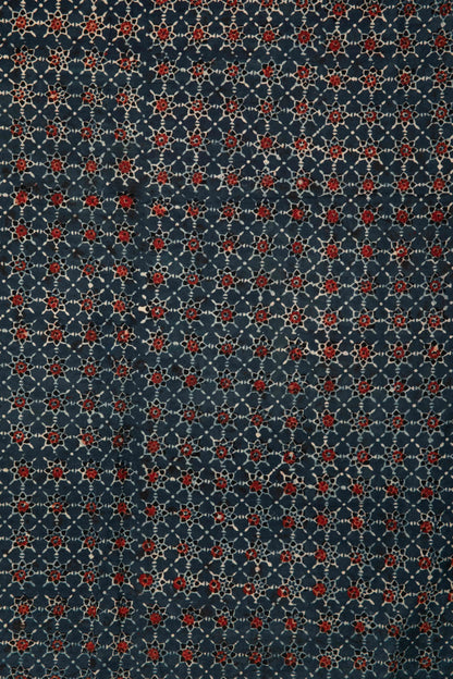 Ushraa - Classic Ajrakh Star Motif Cotton Fabric-Rutambhara-RUTAMBHARA
