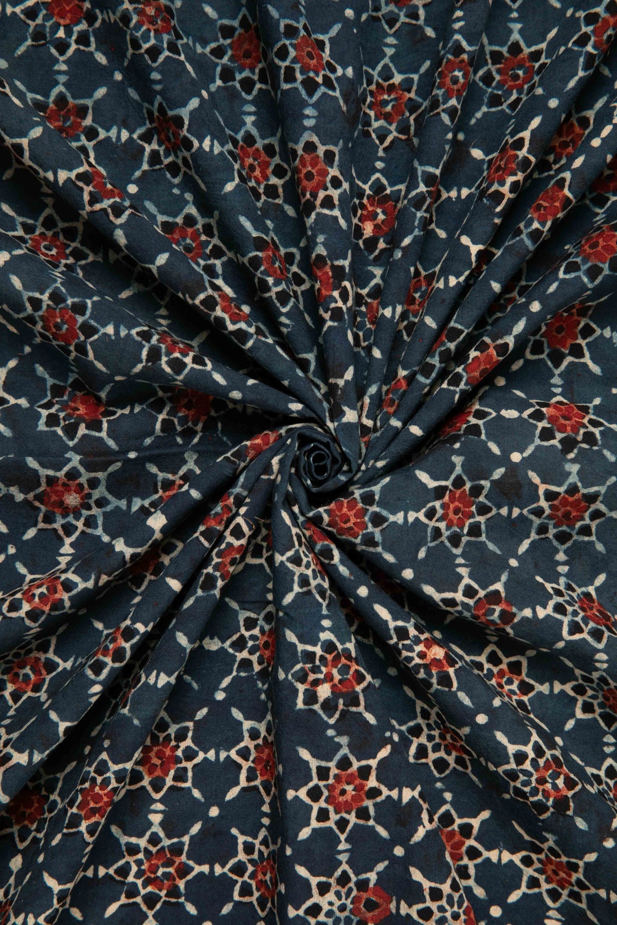 Ushraa - Classic Ajrakh Star Motif Cotton Fabric