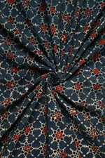 Ushraa - Classic Ajrakh Star Motif Cotton Fabric-Rutambhara-RUTAMBHARA