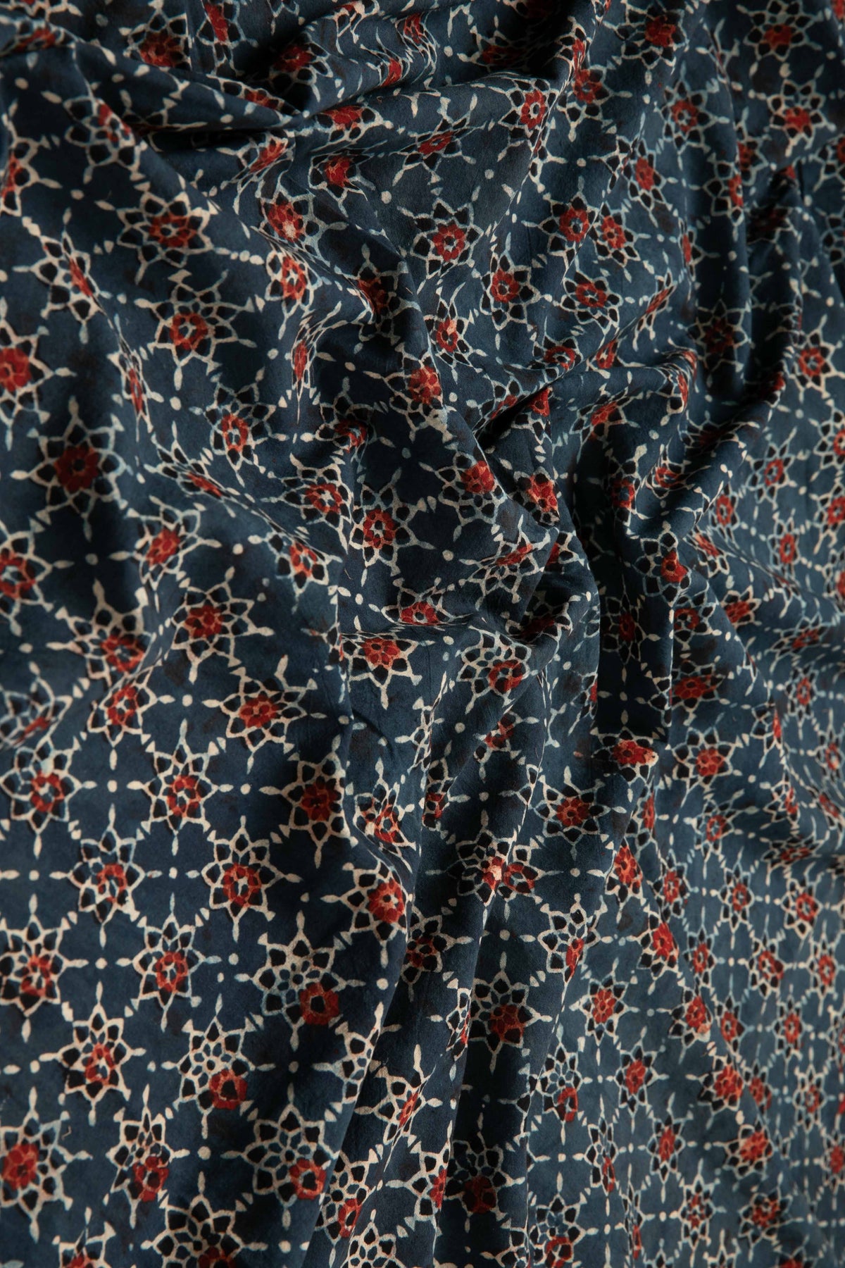 Ushraa - Classic Ajrakh Star Motif Cotton Fabric