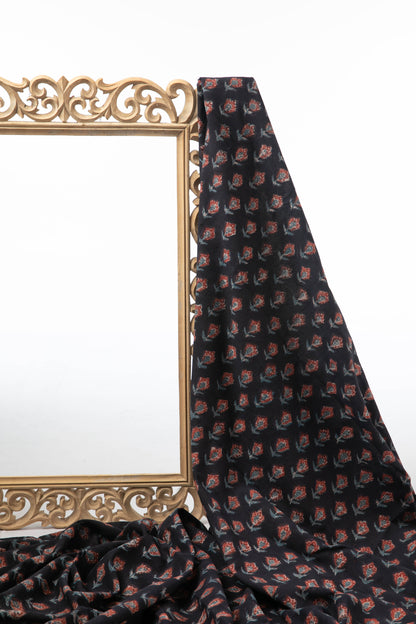 Siyahi - Midnight Tulip Dabu Fabric-Rutambhara-RUTAMBHARA