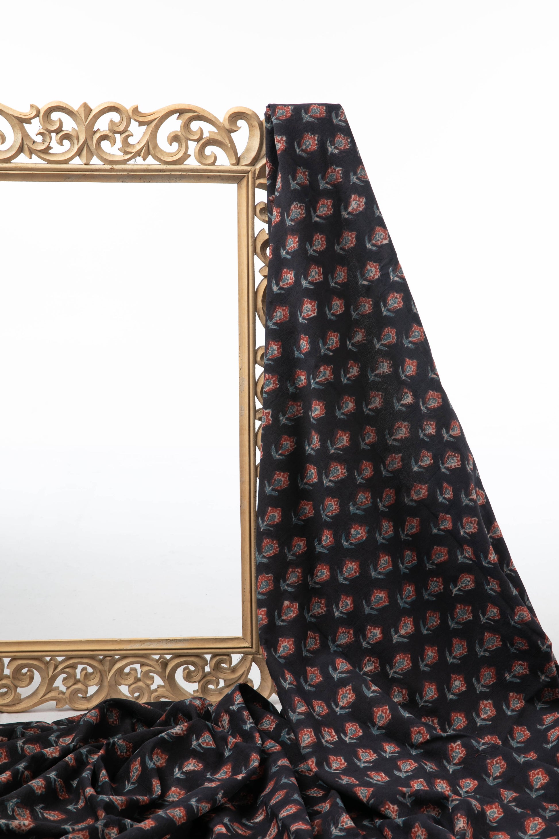 Siyahi - Midnight Tulip Dabu Fabric-Rutambhara-RUTAMBHARA