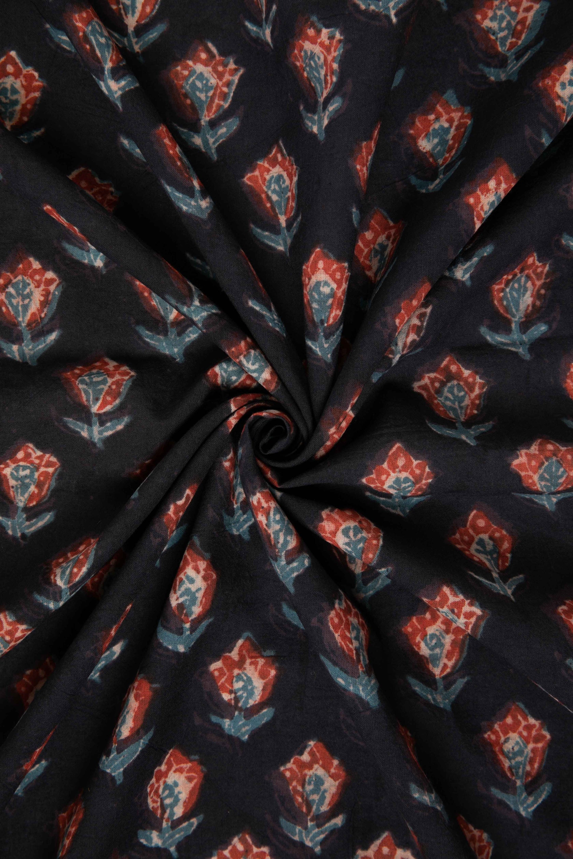 Siyahi - Midnight Tulip Dabu Fabric-Rutambhara-RUTAMBHARA